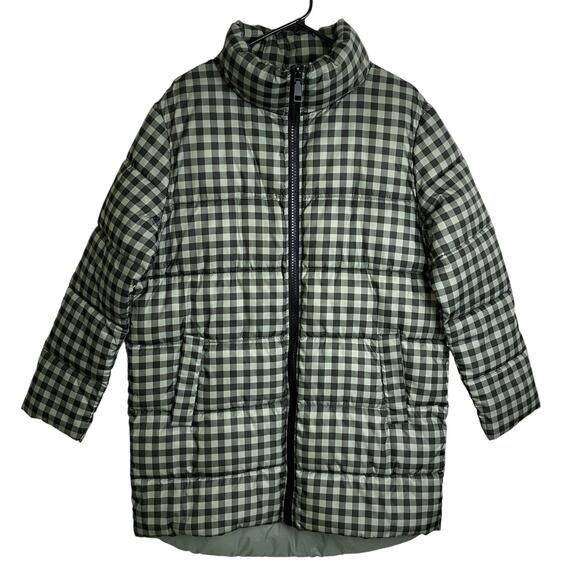 Rebecca Minkoff Puffer Jacket Mens Large Green Gingham Check Full Zip Insulated - Picture 1 of 11